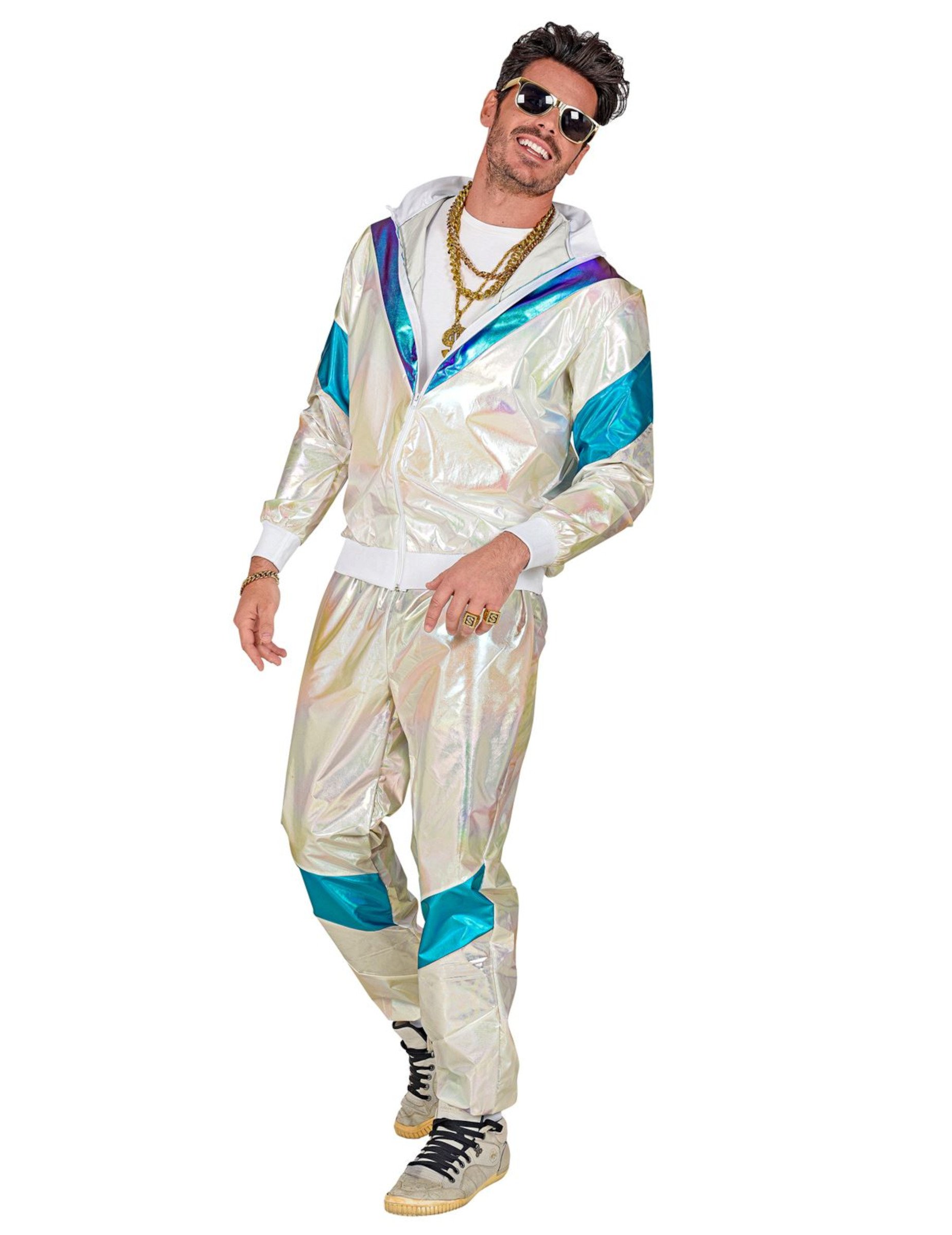 80er-Jahre Retro Trainingsanzug in Übergöße für Erwachsene weiss-blau 80er-Jahre Retro Trainingsanzug in Übergöße für Erwachsene weiss-blau von WIDMANN