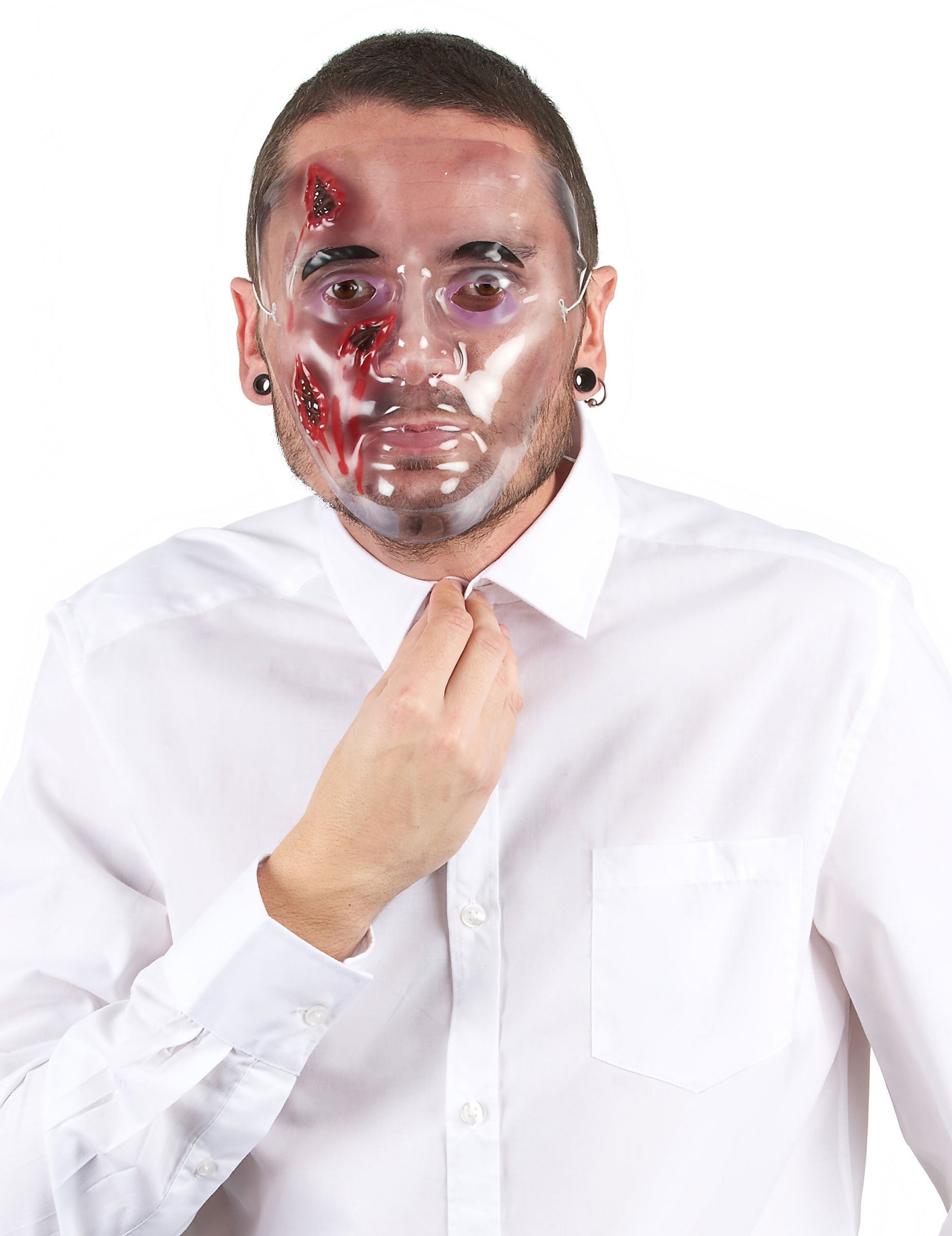 Blutige Maske mit offenen Wunden Halloween weiss-rot von WIDMANN