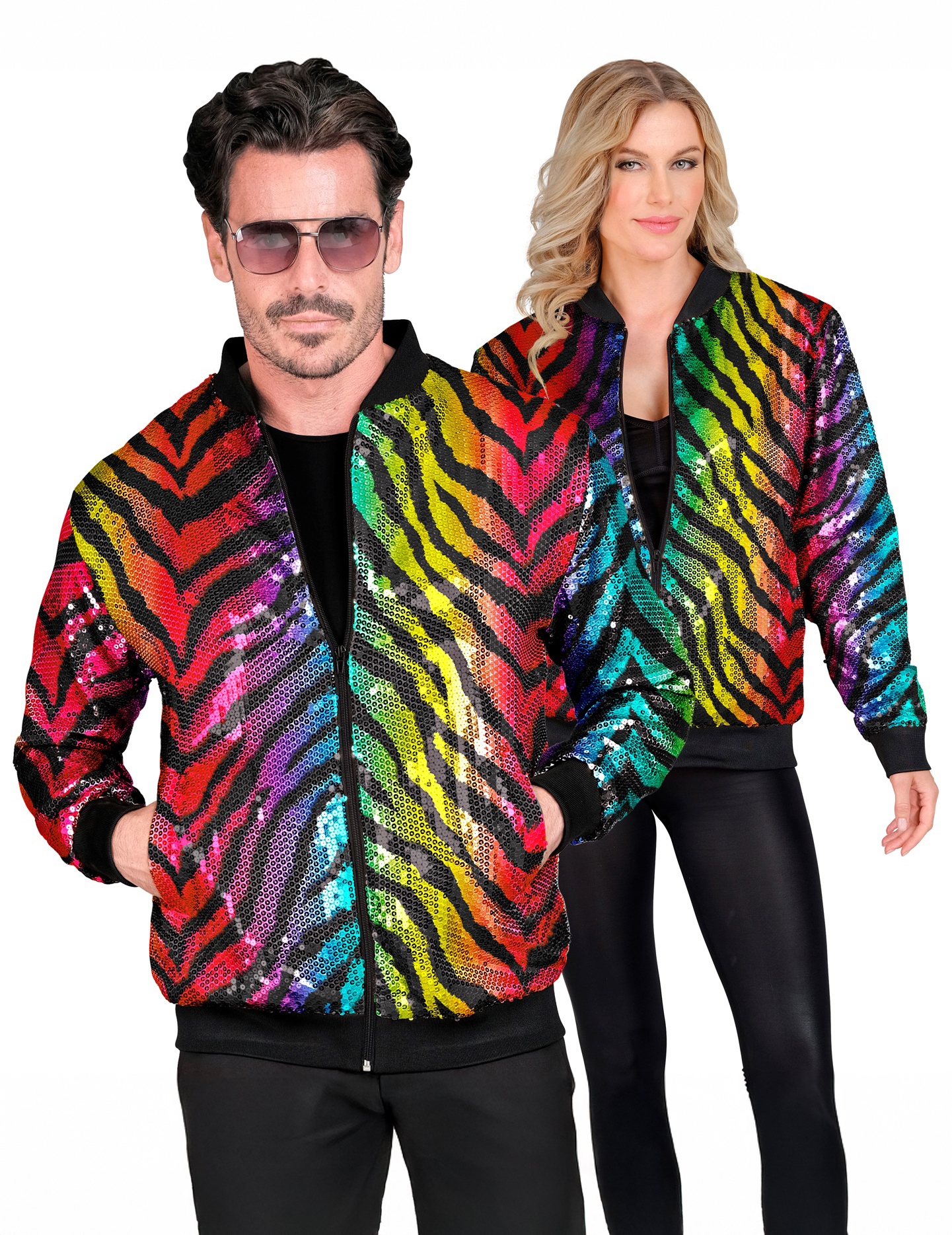 Bomberjacke Tigermuster Pailletten bunt getigert Erwachsene Bomberjacke Tigermuster Pailletten bunt getigert Erwachsene von WIDMANN
