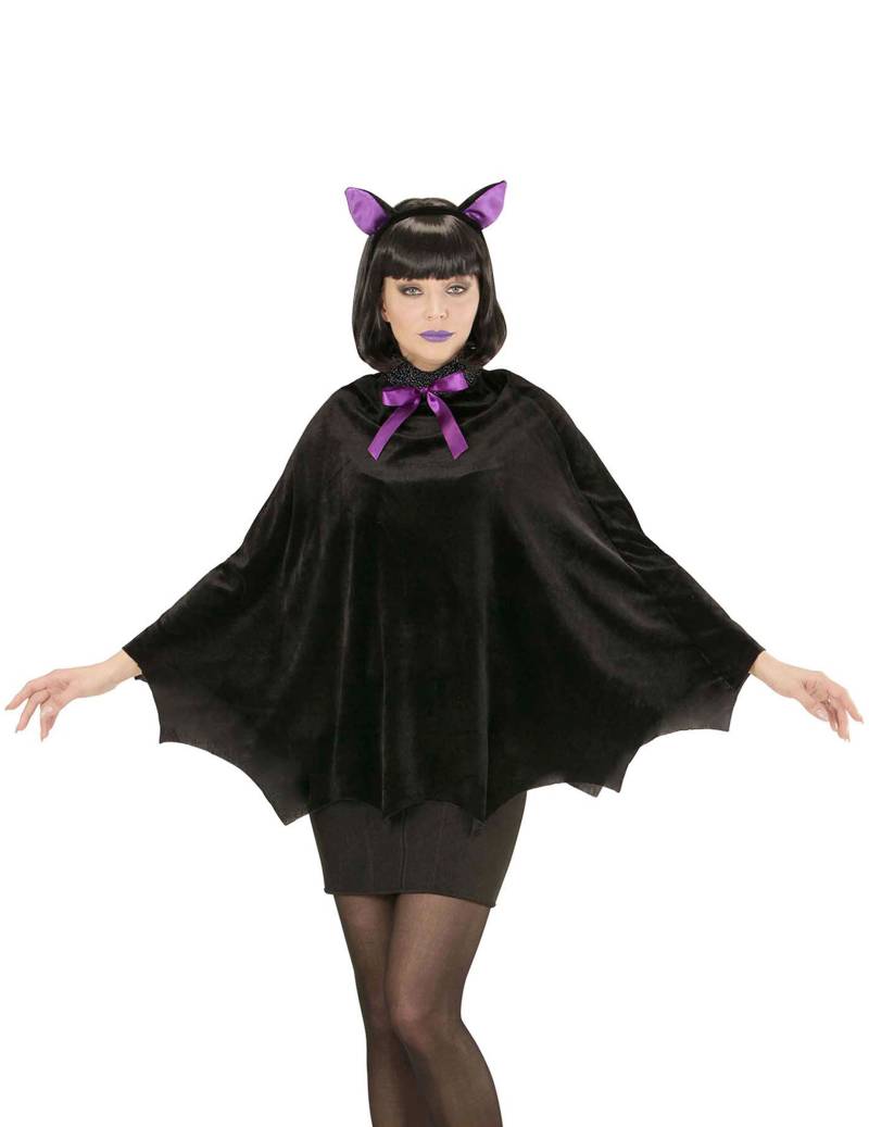 Fledermaus-Poncho für Damen Fledermaus-Kostüm für Halloween schwarz von WIDMANN