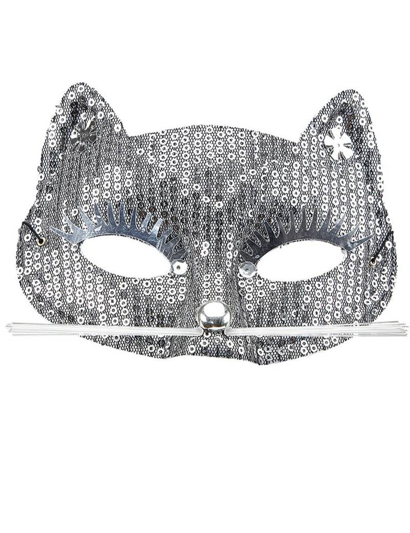 Glitzernde Katzen-Augenmaske mit Pailletten Kostüm-Accessoire silber von WIDMANN