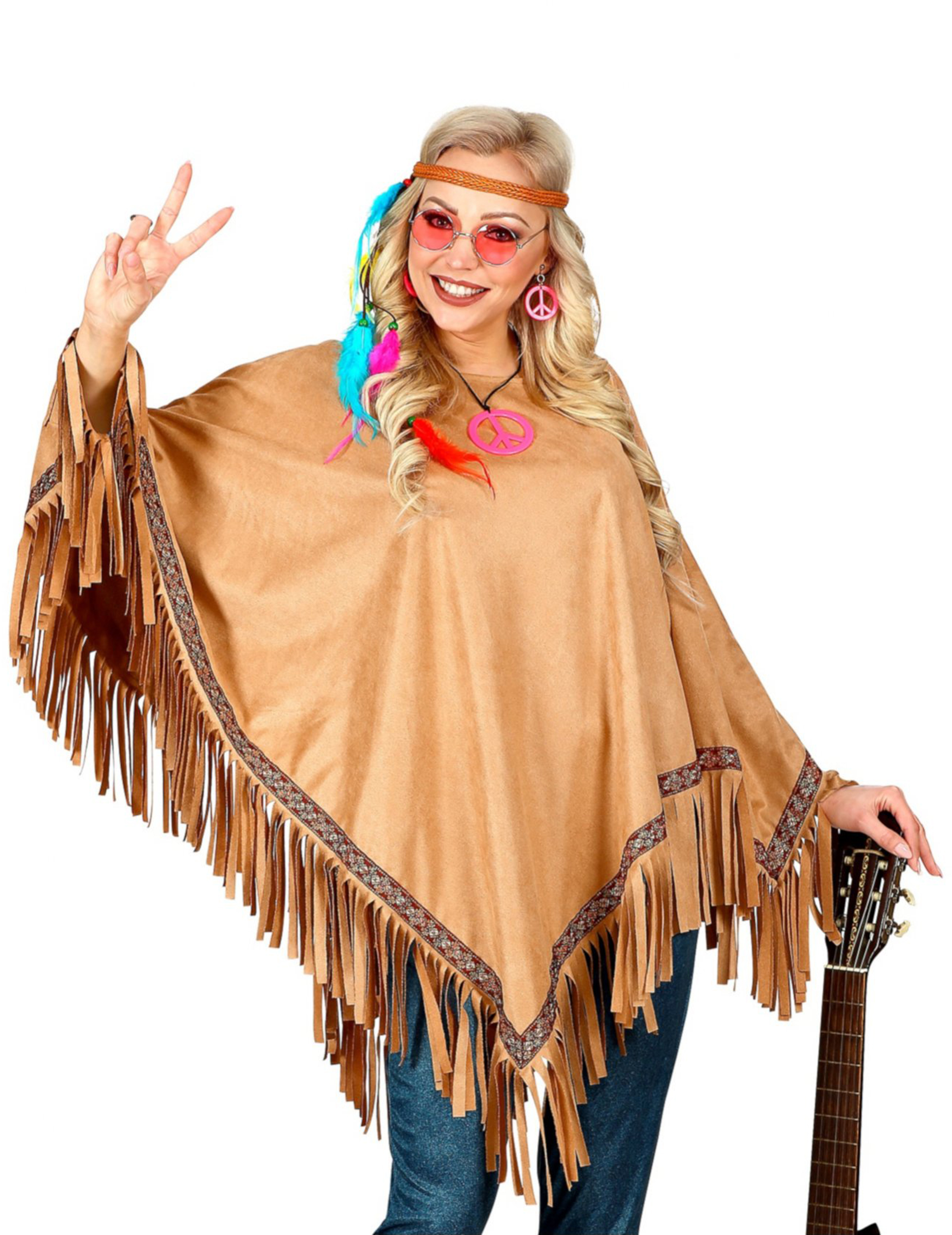 Hippie-Poncho mit Fransen braun von WIDMANN