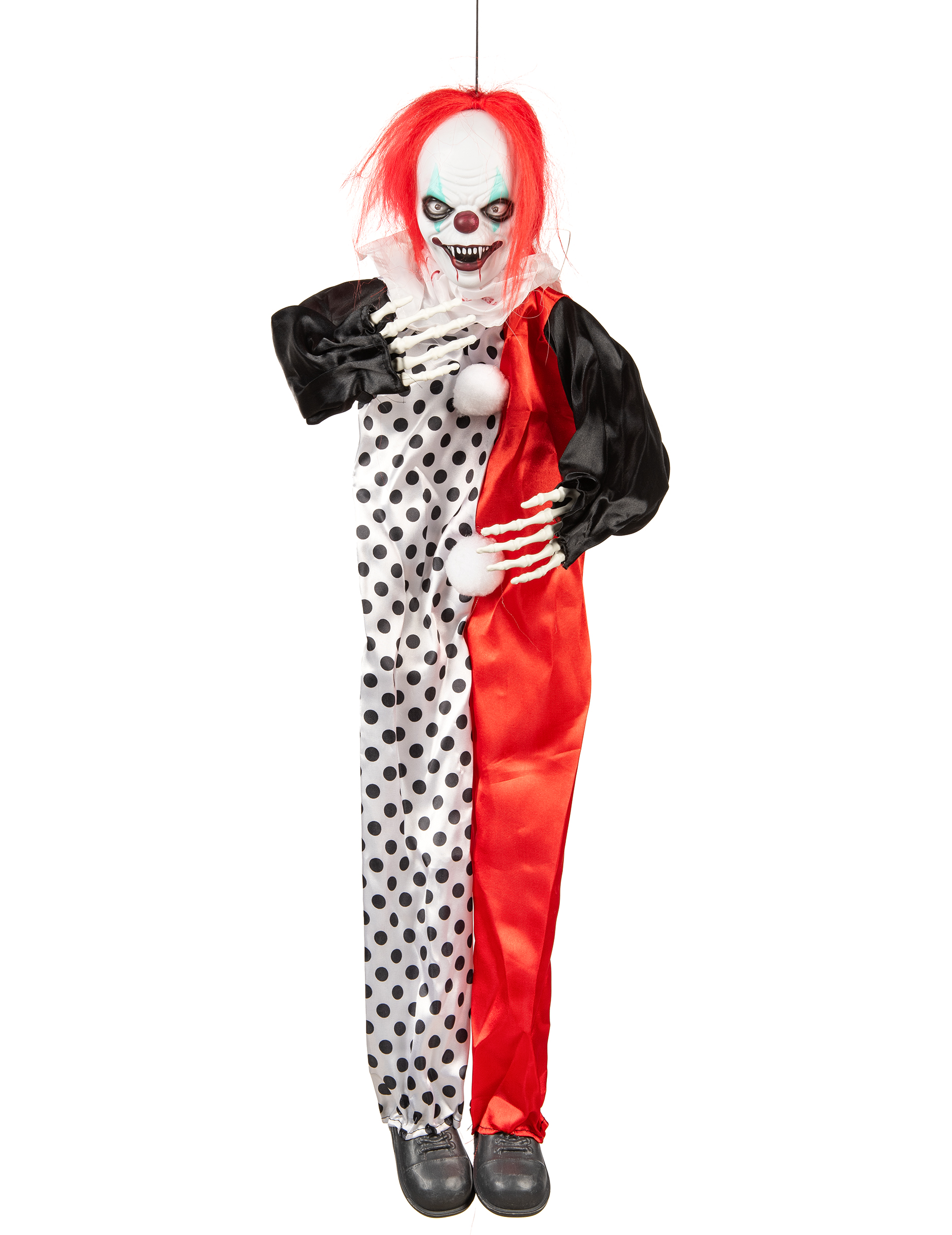 Horror-Clown mit Leuchtaugen Halloween-Deko-Figur schwarz-weiss-rot 90cm von WIDMANN