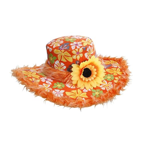 Widmann 2596A - Hut Ibiza, mit Plüschrand und Sonnenblume, Orange, Partyhut, Kopfschmuck, Accessoire, Karneval, Mottoparty von W WIDMANN MILANO Party Fashion