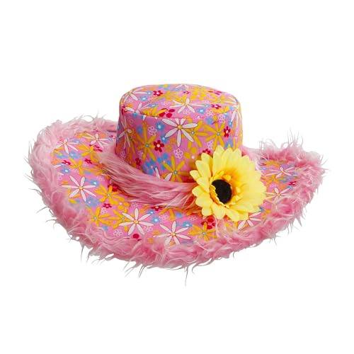 Widmann 2598E - Hut Ibiza, mit Plüschrand und Sonnenblume, Rosa, Partyhut, Kopfschmuck, Accessoire, Karneval, Mottoparty von W WIDMANN MILANO Party Fashion