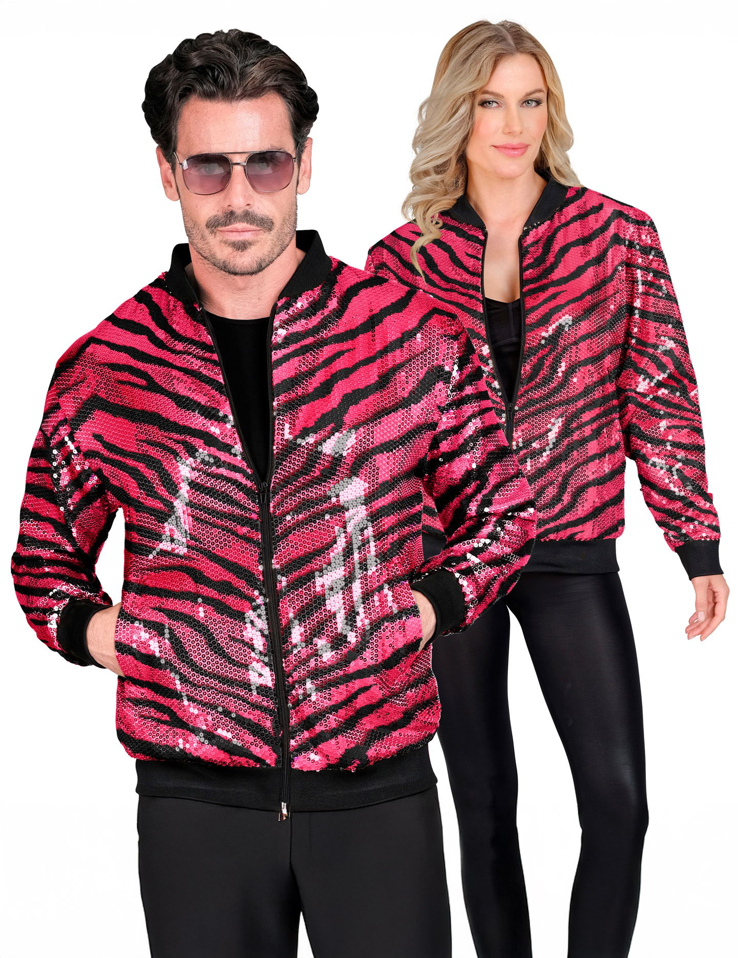 Pailletten Bomberjacke Leopardenmuster pink Erwachsene Pailletten Bomberjacke Leopardenmuster pink Erwachsene von WIDMANN