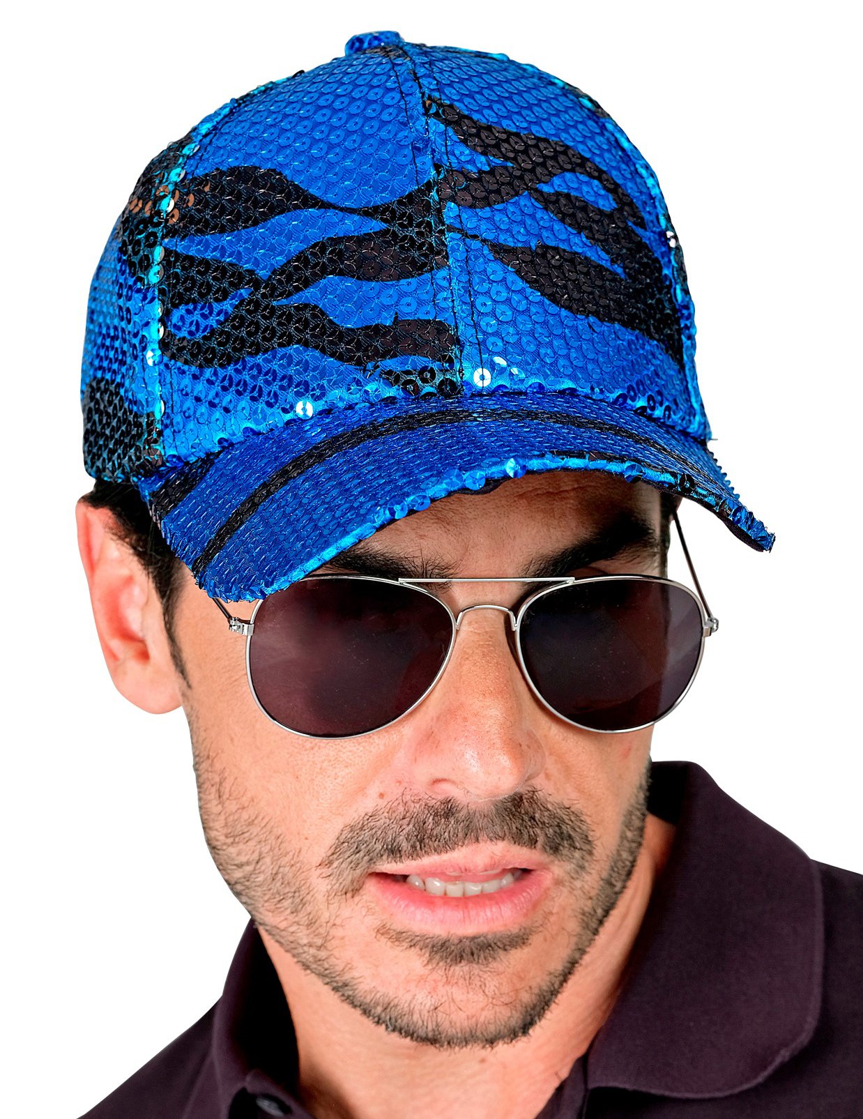 Paillettenkappe Blau getigert für Erwachsene Paillettenkappe Blau getigert für Erwachsene von WIDMANN