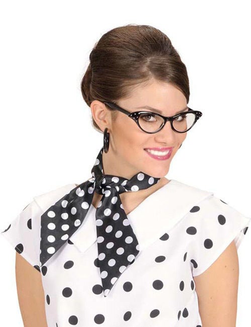 Punkte Satin-Halstuch-Kopftuch zum Knoten schwarz-weiss Punkte Satin-Halstuch-Kopftuch zum Knoten schwarz-weiss von WIDMANN