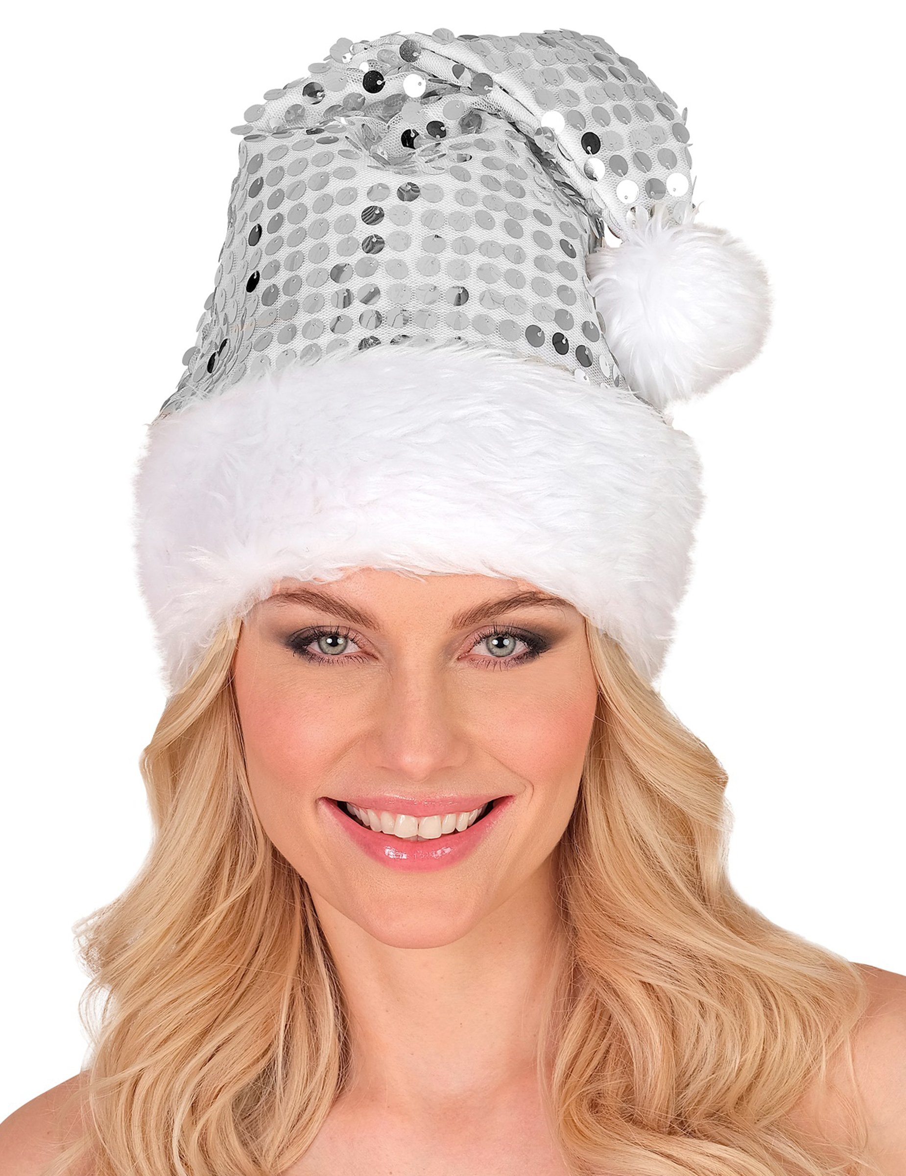 Silberne Weihnachtsmütze mit Pailletten für Erwachsene Silberne Weihnachtsmütze mit Pailletten für Erwachsene von WIDMANN
