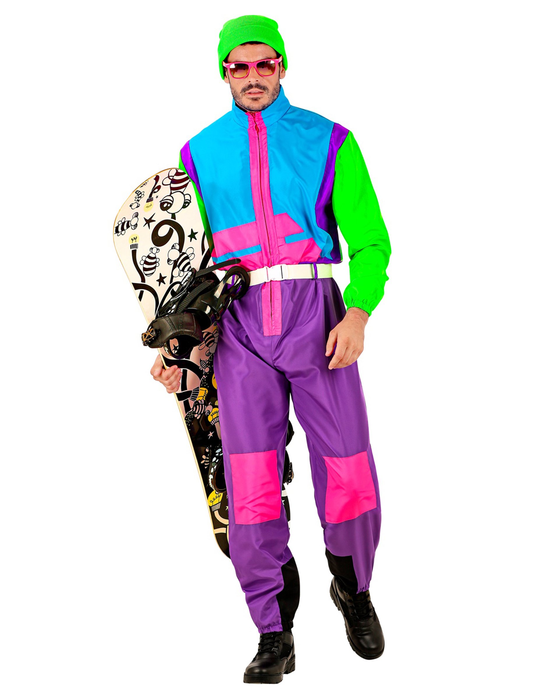 Snowboardfahrer-Kostüm Overall neonfarben für Erwachsene von WIDMANN