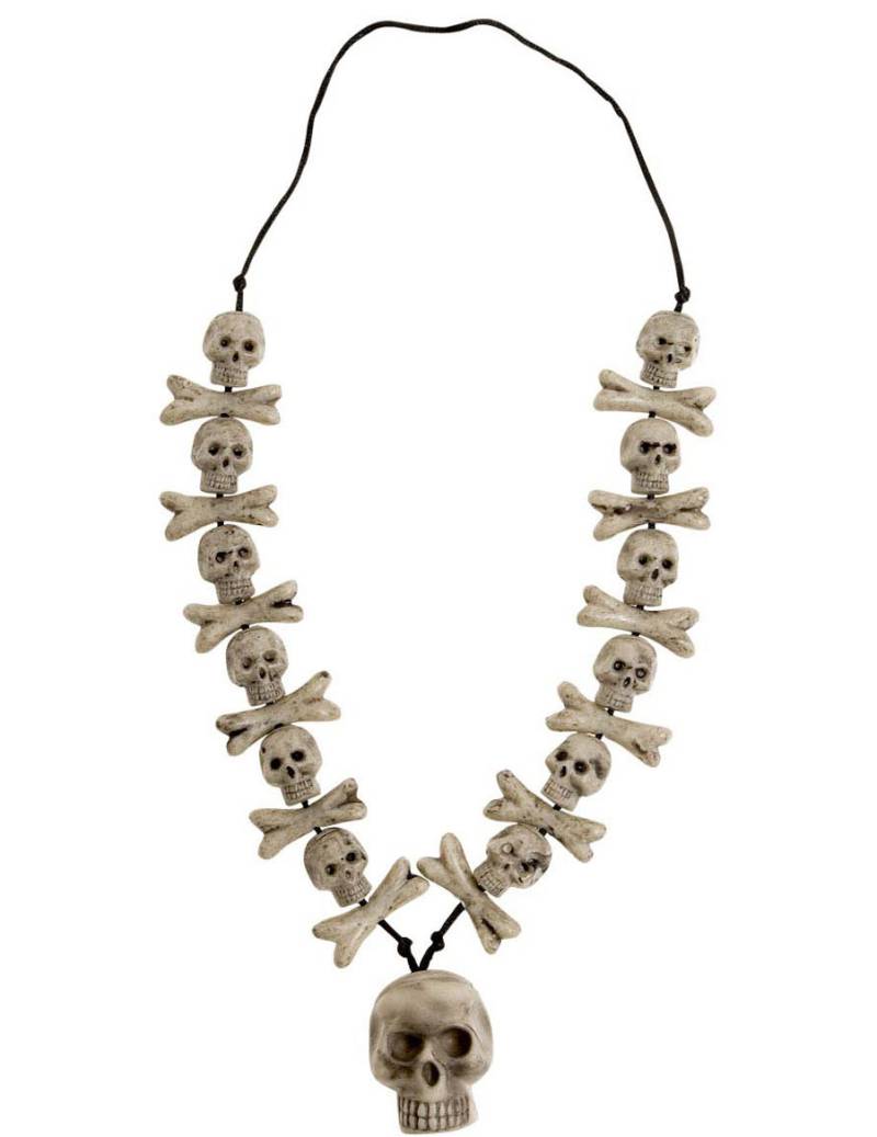 Totenkopf-Kette Halloween-Accessoire weiss 70cm von WIDMANN