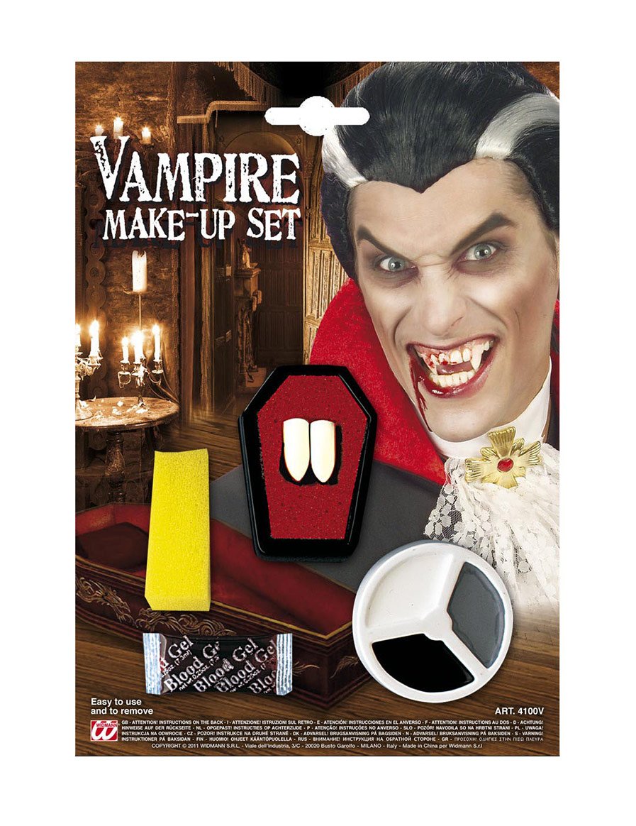 Vampir Make Up-Set mit Zähnen weiss-grau-schwarz von WIDMANN