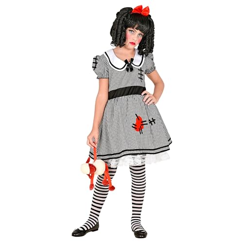 Widmann - Kinderkostüm Horror-Puppe, 2-teilig, Kleid mit Reifunterrock und Haarschleife, für Mädchen, Gothic, Dark Girl, Psycho, Grusel, Kostüm, Verkleidung, Mottoparty, Karneval, Halloween von W WIDMANN MILANO Party Fashion