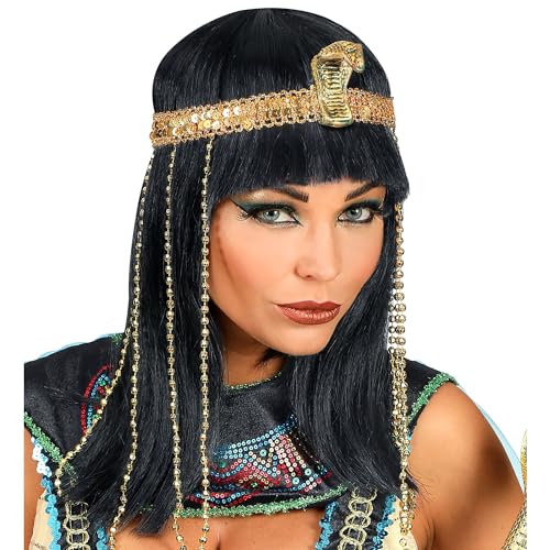 Widmann 02089 - Perücke ägyptische Königin, schwarz, mit Perlenstirnband und Schlange, Karneval, Mottoparty von W WIDMANN MILANO Party Fashion