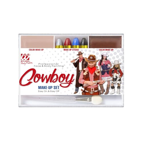 Widmann 02408 - Make-Up Set Cowboy, 4 Stifte, hautfarbenes und braunes Make-Up in Schale, Pinsel, Karneval, Mottoparty, Halloween von W WIDMANN MILANO Party Fashion