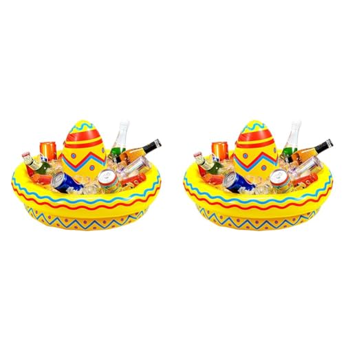 Widmann 04839 - Aufblasbarer Getränkekühler Sombrero, Durchmesser Circa 50 cm, Mexiko, Motto-Party, Karneval, Pool-Party (Packung mit 2) von WIDMANN