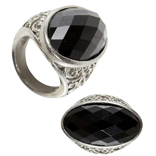 Widmann 05720 - Gotischer Ring mit schwarzem Stein, Schmuck, Accessoire, Kostümzubehör, Gothic, Mottoparty, Karneval von W WIDMANN MILANO Party Fashion