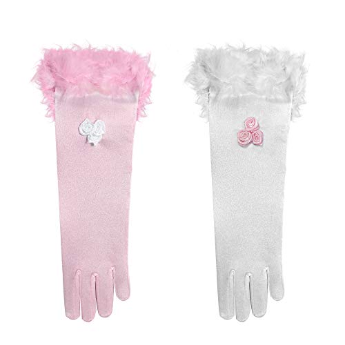 Widmann 3433G - Lange Handschuhe Glamour für Kinder, aus Satin, mit Marabou, in 2 Farben sortiert, von WIDMANN