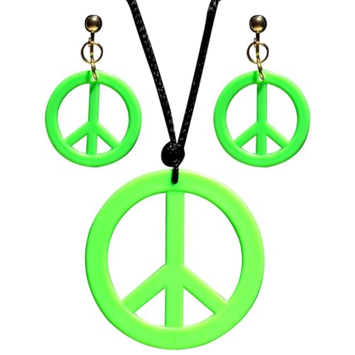 Widmann 53282 - Schmuckset Hippie, Halskette und Ohrringe, Grün, Flower Power, Peace, Blumenmädchen, Mottoparty, Karneval von W WIDMANN MILANO Party Fashion