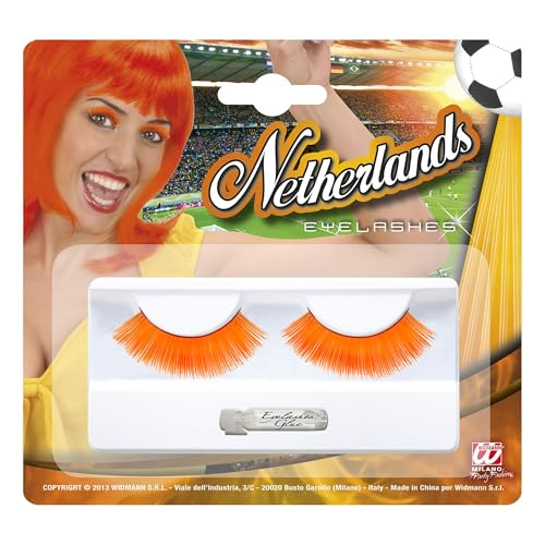 Widmann 9864H - Künstliche Wimpern, Orange, mit Klebstoff, Schminkzubehör, Holland, Karneval, Mottoparty, Halloween von W WIDMANN MILANO Party Fashion