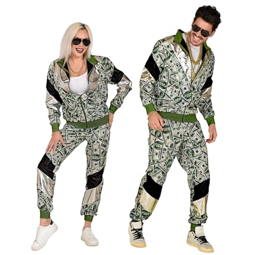 W WIDMANN MILANO Party Fashion - Kostüm 80er-Jahre Trainingsanzug Dollar, leuchtet unter UV-Licht, Jacke und Hose, Geldscheine, Jogginganzug, Retro-Style, Bad Taste Party, Karneval von W WIDMANN MILANO Party Fashion