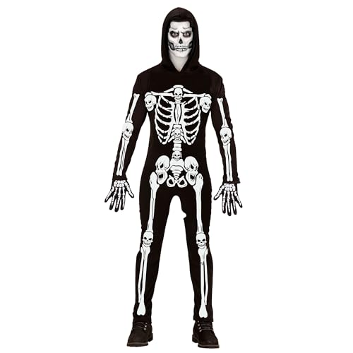 W WIDMANN MILANO Party Fashion - Kostüm Skelett, Overall mit Kapuze, weiß, leuchtet unter UV-Licht, Halloween Verkleidung von W WIDMANN MILANO Party Fashion