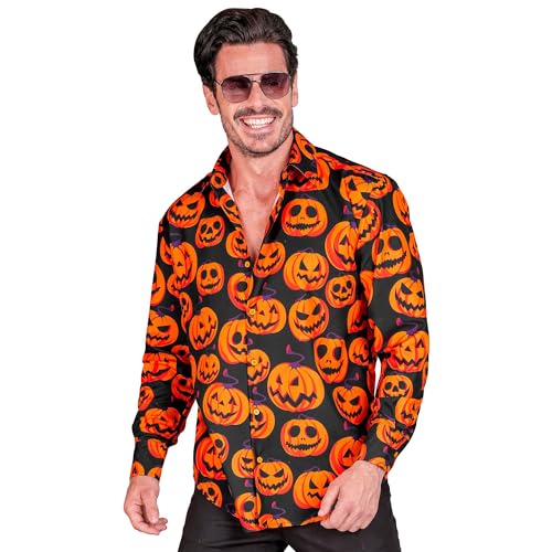 W WIDMANN MILANO Party Fashion - Kürbis Hemd Herren, schwarz mit Kürbisgesichtern, leuchtet unter UV-Licht, Halloween Verkleidung von W WIDMANN MILANO Party Fashion