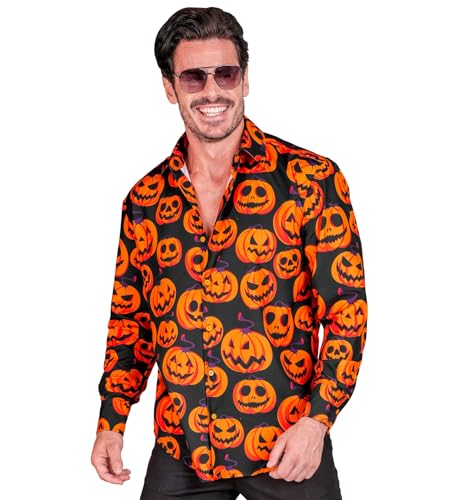 WIDMANN MILANO PARTY FASHION - Kürbis Hemd Herren, schwarz mit Kürbisgesichtern, leuchtet unter UV-Licht, Halloween Verkleidung WIDMANN MILANO PARTY FASHION - Kürbis Hemd Herren, schwarz mit Kürbisgesichtern, leuchtet unter UV-Licht, Halloween Verkleidung von W WIDMANN MILANO Party Fashion