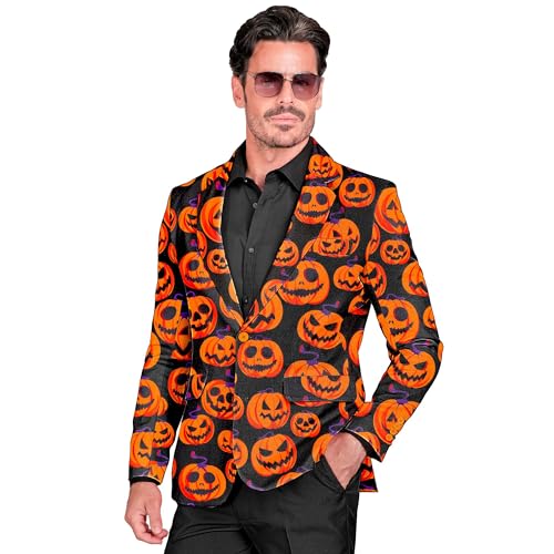 W WIDMANN MILANO Party Fashion - Kürbis Jackett Herren, schwarz mit Kürbisgesichtern, leuchtet unter UV-Licht, Halloween Verkleidung von W WIDMANN MILANO Party Fashion