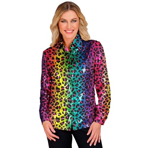 W WIDMANN MILANO Party Fashion - Party Fashion Pailletten Bluse für Damen, Disco Fever, Schlagermove, Damenhemd, Animal Print, Festival, Faschingskostüme von W WIDMANN MILANO Party Fashion