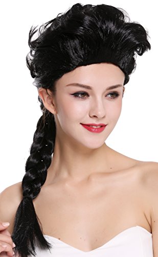 WIG ME UP - 051-P103 Barocke Damen Perücke Karneval Cosplay wild Schwarz Langer Zopf geflochten 65 cm von WIG ME UP