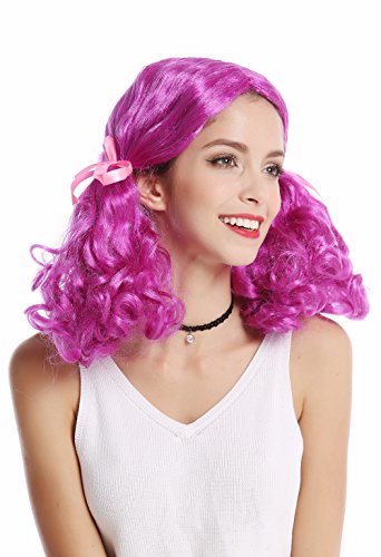 WIG ME UP - 2466-ZA51 Perücke Damen Karneval Halloween lila Girly Lolita 2 lockig buschige Zöpfe Mittelscheitel von WIG ME UP