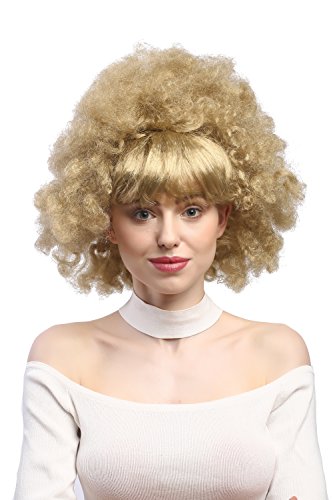 WIG ME UP - 2626-ZA89 Perücke Damen Karneval Fasching 60er 70er Funk Afro Locken mit glatten Pony blond von WIG ME UP