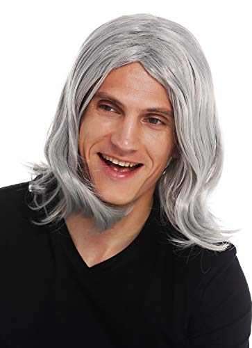 WIG ME UP - 3056-FR68A Perücke Karneval Herren lang Mittelscheitel gewellt grau Alter Rockstar Cooler Opa von WIG ME UP