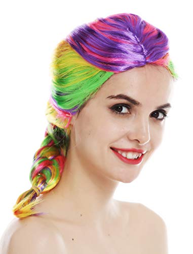 WIG ME UP - 31946-FR-coloured Perücke Damenperücke Karneval Regenbogenfarben bunt Zopf geflochten lang von WIG ME UP