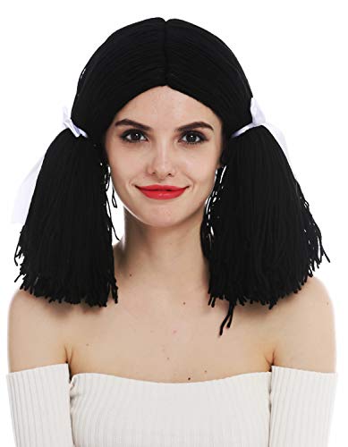 WIG ME UP - 3208-P103 Perücke Karneval Fasching Damen Puppe Doll dickes Stoff Puppenhaar Schwarz Zöpfe von WIG ME UP