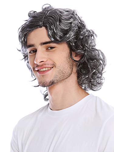 WIG ME UP - 3750-P103-68 Perücke Herrenperücke Unisex Grau leicht gelockt Mittelscheitel Alter Schlagersänger Gigolo 70er & 80er Jahre von WIG ME UP