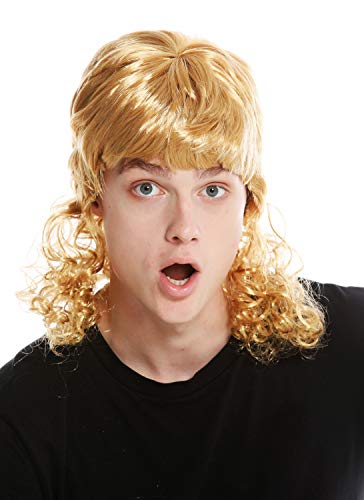 WIG ME UP - 60893-P70 Perücke Damen Herren Fasching Karneval lockige Vokuhila Mullet Proll Schlagersänger Filmstar Blond Kupferblond von WIG ME UP