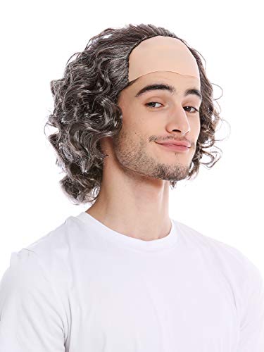 WIG ME UP - 68-A-ZA4/ZA63 Perücke Herren Karneval Opa Professor Halbglatze lang grau meliert Locken wild gelockt von WIG ME UP