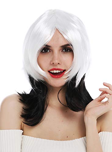 WIG ME UP - 6820706-P103-68 Perücke Damenperücke Halloween Karneval Vamp schwarz weiß gestuft Femme Fatale von WIG ME UP