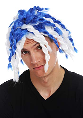 WIG ME UP - 69007-P68-C3 Perücke Karneval Fan-Perücke Herren Damen Blau Weiß Geflochten Rasta Dreadlocks schulterlang von WIG ME UP