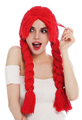 WIG ME UP - 840357-P13 Perücke Karneval Fasching Damen Puppe Doll Dickes Stoff Puppenhaar Rot Zöpfe lang geflochten von WIG ME UP