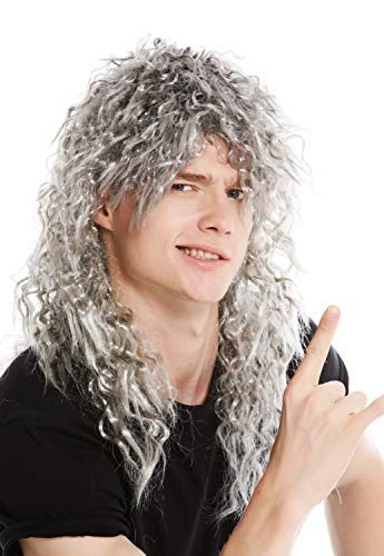 WIG ME UP - 90750-ZA68R Perücke Damen Herren Wilde Grau Mähne Kink Locken Volumen alter grauer Fußballspieler Vokuhila Proll 50 cm von WIG ME UP