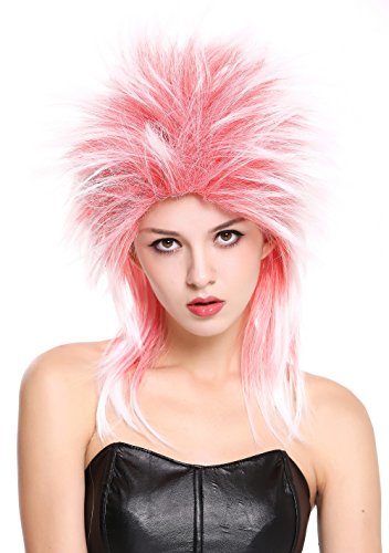 WIG ME UP - 90891-ZA13TZA60 Perücke Damen Herren Karneval 80er Wave Punk Popstar Rot Weiß Mix Toupiert von WIG ME UP