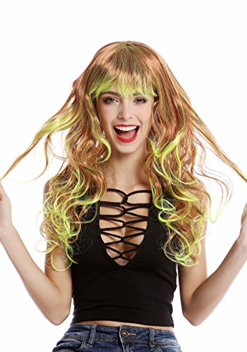 WIG ME UP - 91379-ZA91TZA350 Perücke Damenperücke Karneval lang Wetlook lockig wellig Pony Ombre rot gelb Neongelb von WIG ME UP