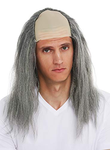 WIG ME UP - BL201503 Perücke Karneval Halloween Herren Stirnglatze Halbglatze lange strähnige graue Haare Igor Frankenstein von WIG ME UP