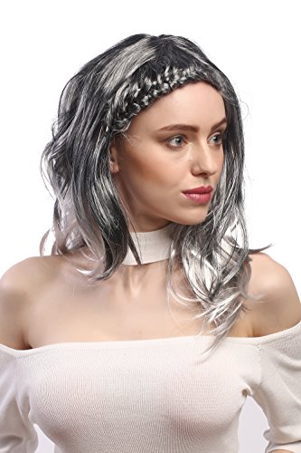 WIG ME UP - DEC151-P103T309 Perücke Damen Karneval aufwendig geflochten Scheitel Ombre Grau Schwarz Silbergrau lang glatt von WIG ME UP