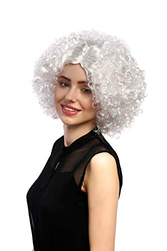 WIG ME UP - DH1101-P68 Perücke Damen Karneval Fasching Funky 60er 70er Funk Afro Locken Mittelscheitel Weiß von WIG ME UP