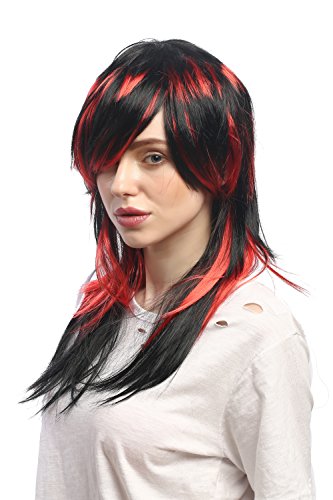 WIG ME UP - DH1375-PC13-P103 Perücke Damen Halloween Schwarz Rot gesträhnt lang glatt Teufelin Hexe Emo Goth Punk von WIG ME UP