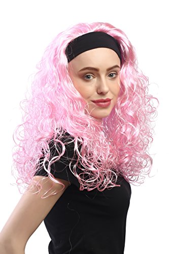 WIG ME UP - DH1552-PC28 Perücke Damen Karneval Fasching Locken Volumen Stirnband Lang Helles Pink Rosa Hellrosa 80er von WIG ME UP